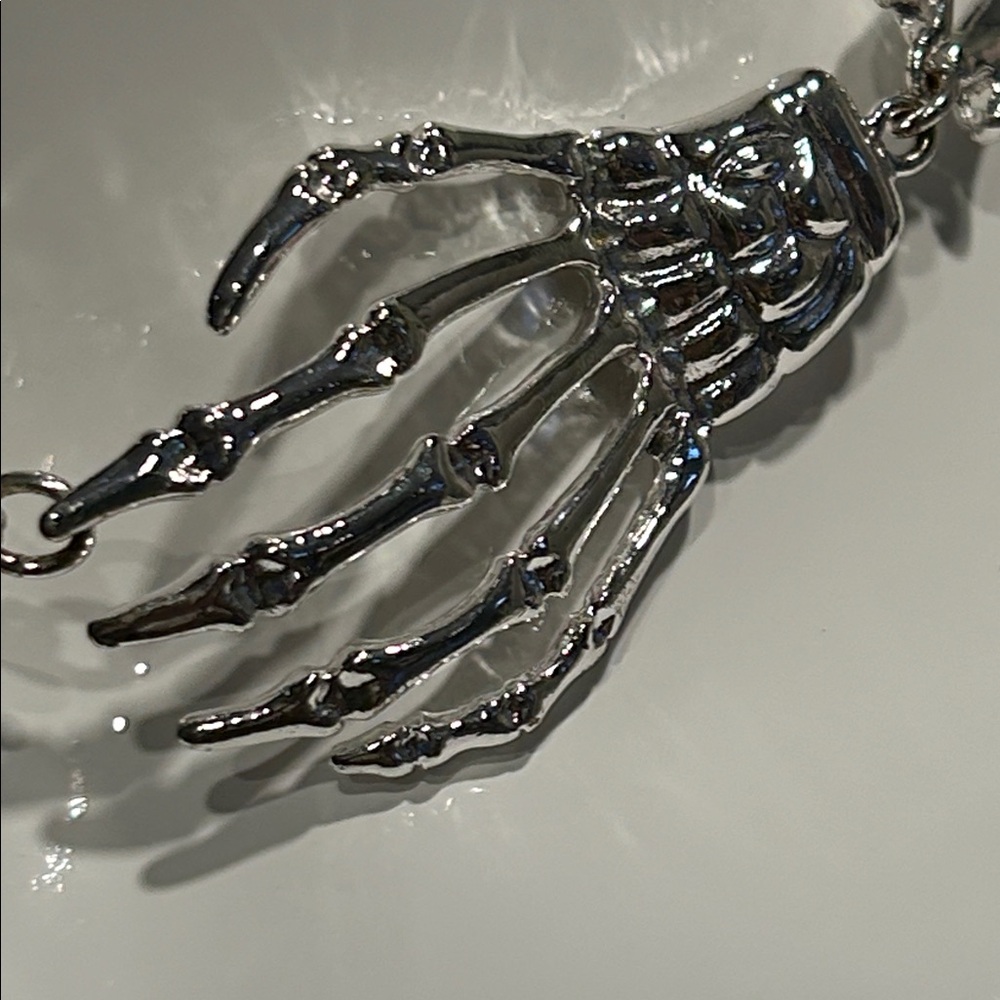 Gothic Skeleton Hands Necklace β Statement Choker β Silver Tone π€ - Picture 7 of 9